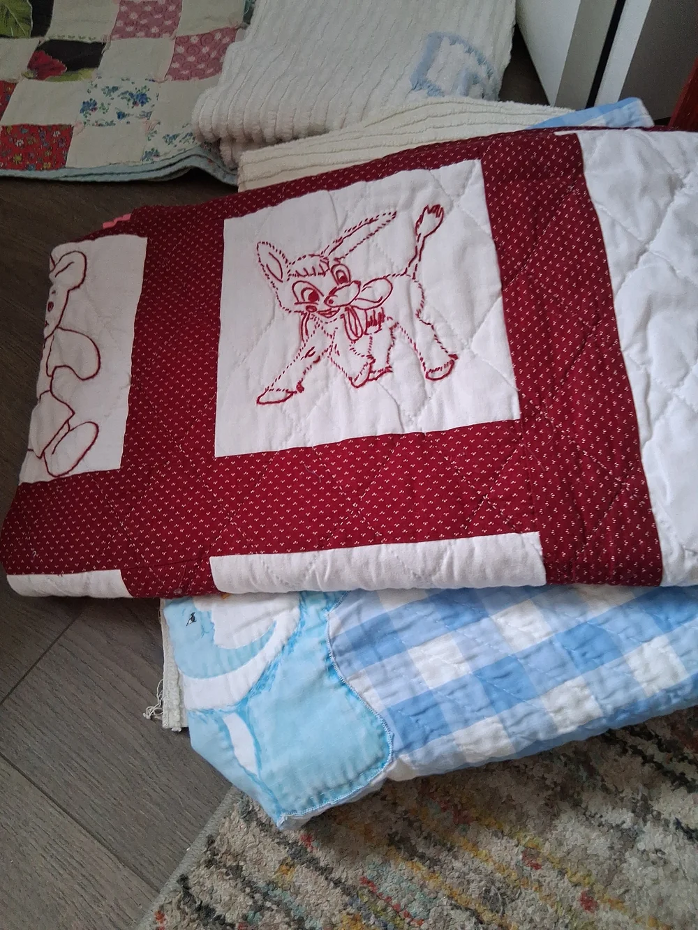 Huge Vintage Crib Quilt/ Blanket/ Bedspread Lot Chenille, Sunbonnet, Care Bear..